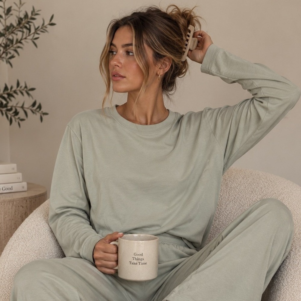 SKIMS Boyfriend Long Sleeve T-Shirt Light Green Modal Cotton Top XS